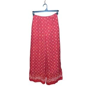 Vintage Rene Derhy Cropped Red Print Lined Zippered Pants Women’s Size M Rayon